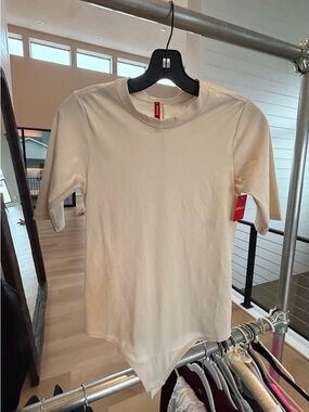 Spanx Cream Ribbed Short Sleeve Bodysuit